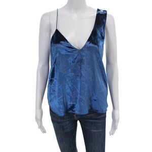 Michelle Mason Womens Velvet V-Neck Asymmetrical Tank Top Blouse Blue Size 4